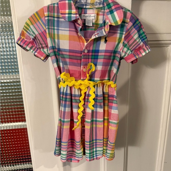 Ralph Lauren Baby Girls Madras Pink Green Plaid Shirt Dress Sz 12 Months - Picture 2 of 10